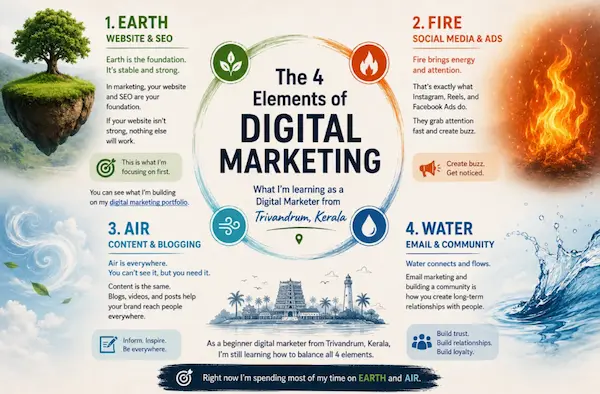 The 4 Elements of Digital Marketing guide by digital marketer in Trivandrum