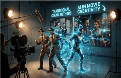 Actors vs AI digital doubles and VFX graphic.